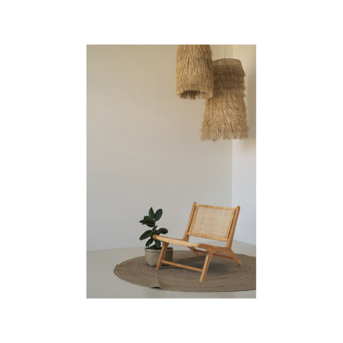 Fauteuil relax bas bois de teck et cannage rotin lounge cosy - PIOU