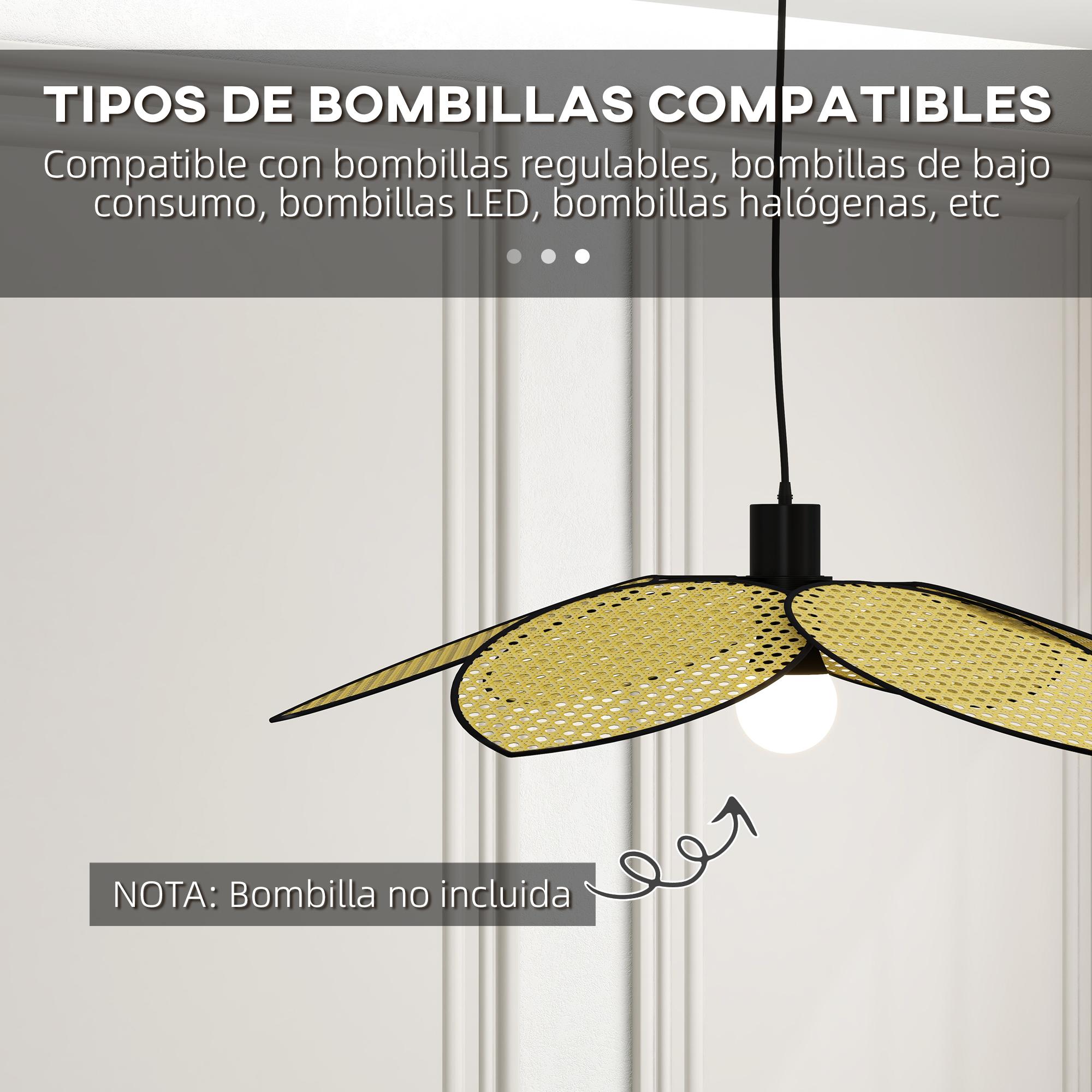 Lámpara Colgante Forma de Flores Lámpara de Techo de Ratán Sintético Iluminación de Techo E27 con Cable Ajustable para Salón Cocina Comedor Ø68x115 cm Natural