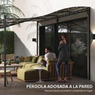 Pérgola de Pared de Jardín 3x6 m, Cenador de Jardín con Techo Inclinado, Orificios de Drenaje y Estructura Metálica, Resistente a la Intemperie, para Patio, Terraza, Balcón, Blanco Crema