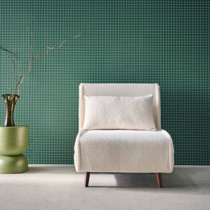 Chauffeuse convertible bouclette piétement bois 1 place crème Guest