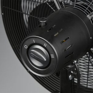 Viking - Ventilatore a piantana in stile industriale con altezza regolabile e tripla velocità di ventilazione legno e metallo Ø28 cm.