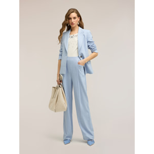 Motivi - Pantalones palazzo en tejido teñido en hilo a rayas - Light - blue