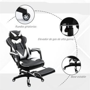 Silla Racing de Escritorio Reclinable Negro y Blanco