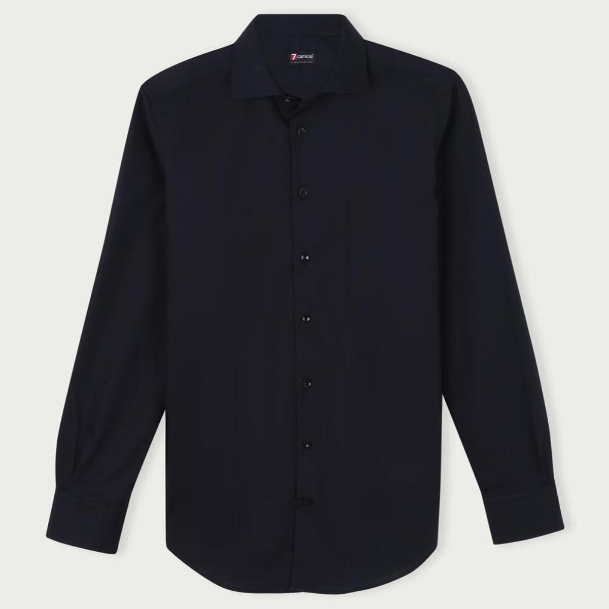 Camicia Uomo 1 Bottone Francese Slim Cotone Unito Nero
