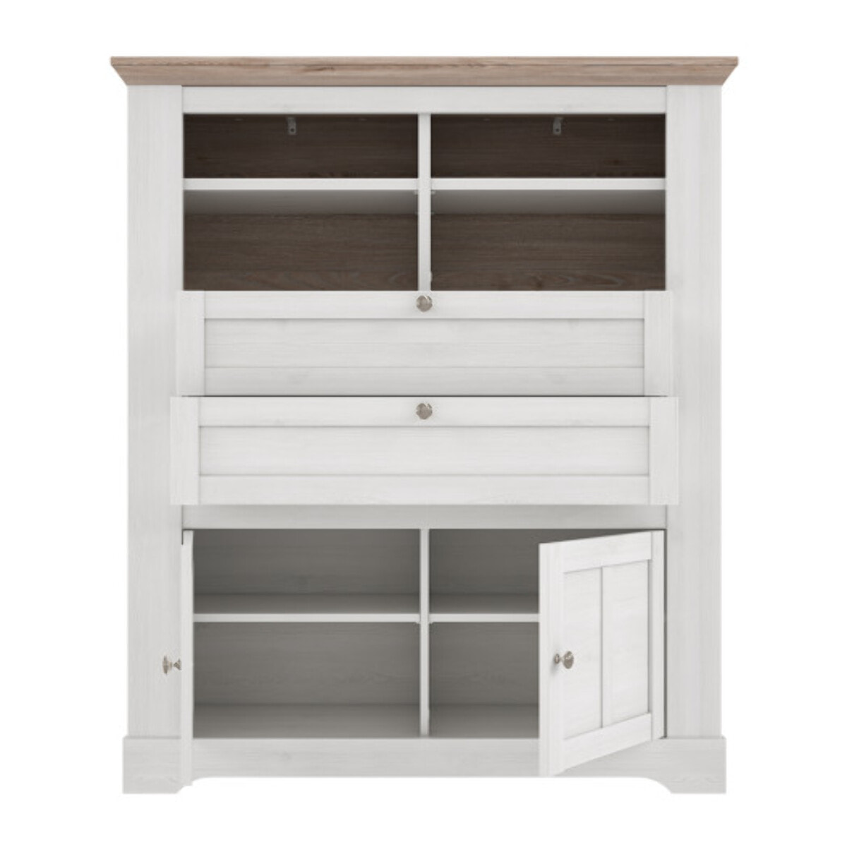 Buffet haut en bois effet chêne clair blanchi - ILONA