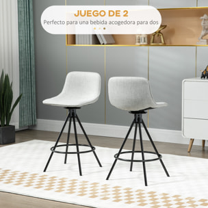 Juego de 2 Taburetes Altos de Cocina con Asiento Giratorio Taburetes de Bar Tapizada en Tacto de Lino con Respaldo y Patas de Acero para Comedor 41,5x47,5x90 cm Gris Claro