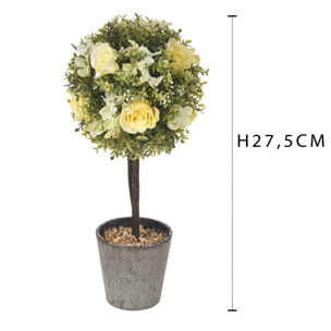 Rose Su Topiary. Altezza 27,5 Cm - Pezzi 1 - 17X27,5X12cm - Colore: Giallo - Bianchi Dino - Piante Artificiali