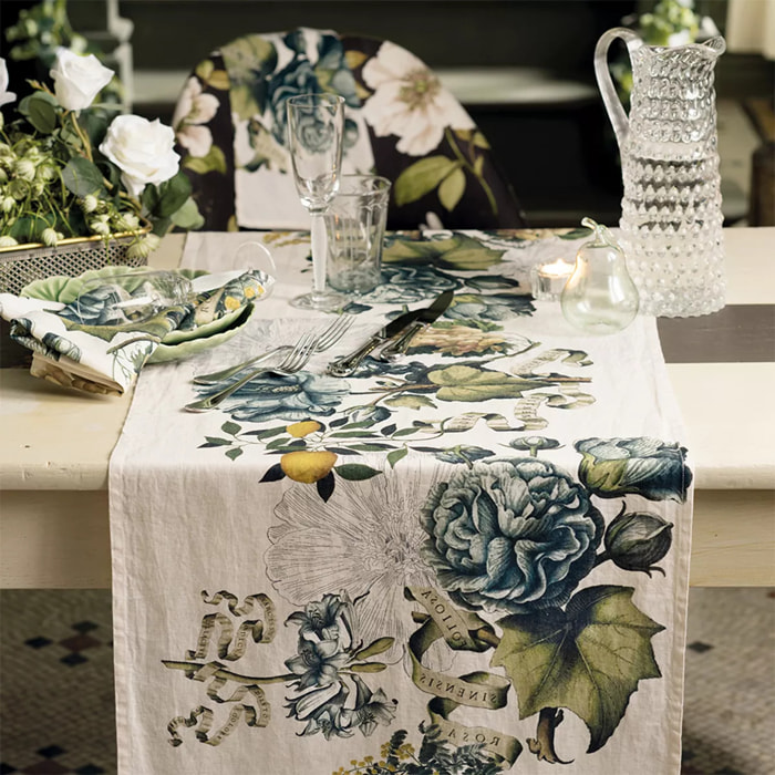 Chemin de table lin & coton lavé 190 g/m² imprimé multicolore Giardino naturel