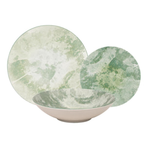 Service 18 pièces vert en porcelaine - "Aube de Menthe"