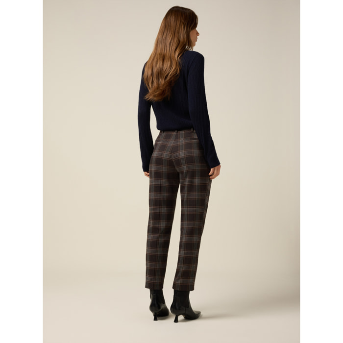 Oltre - Pantaloni check - Marrone