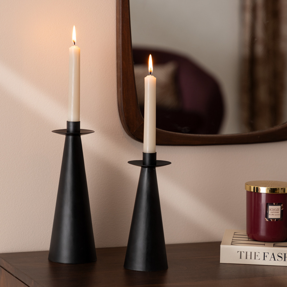 Set de 2 bougeoirs Automne métal noir H20 24cm