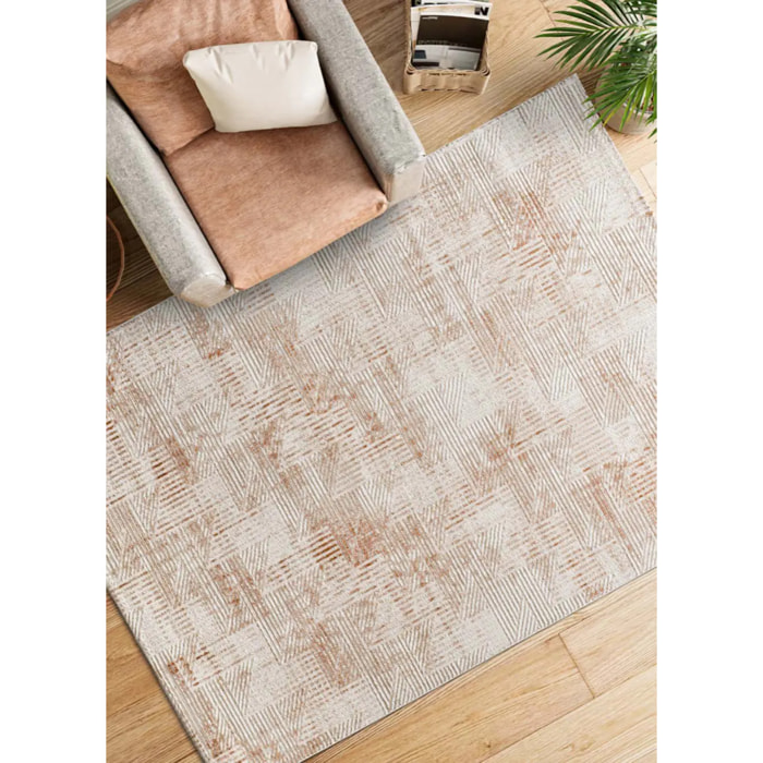 KEOPS Alfombra geométrica con relieve beige/caldera, varias medidas disponibles.