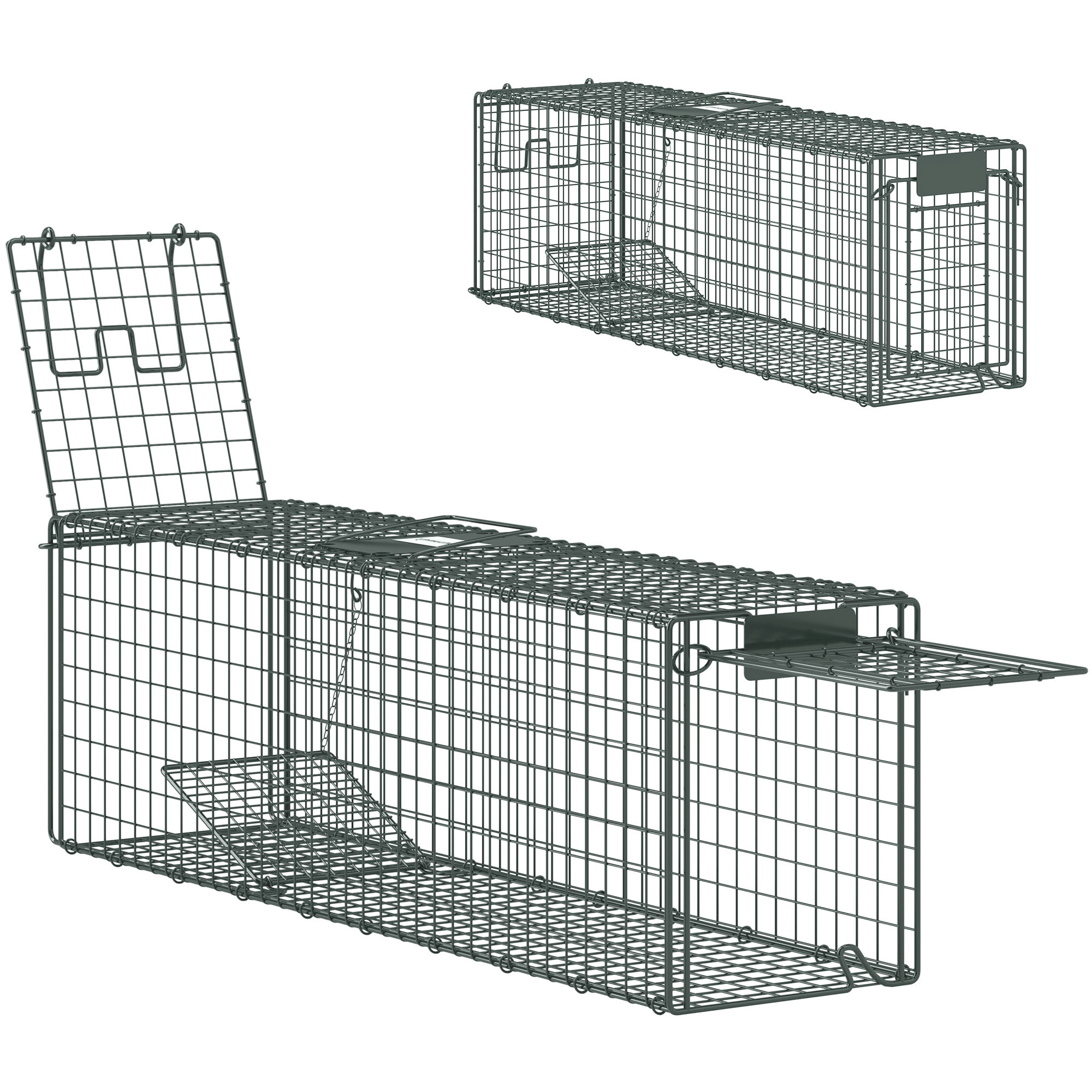 Trampa para Animales Vivos 100x24x30 cm Trampa para Ratas con 2 Puertas y Marco de Acero para Interior y Exterior Verde