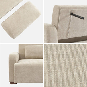 Canapé convertible 3 places tissu beige L 211 x P 92 x 85cm  - Dany