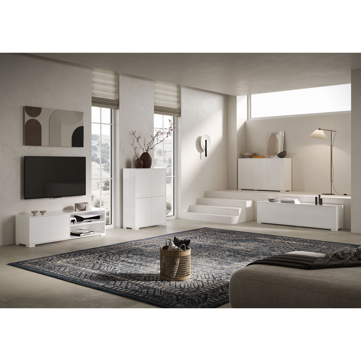Buffet bas 3 portes 130x40x83 cm Lumina blanc brillant