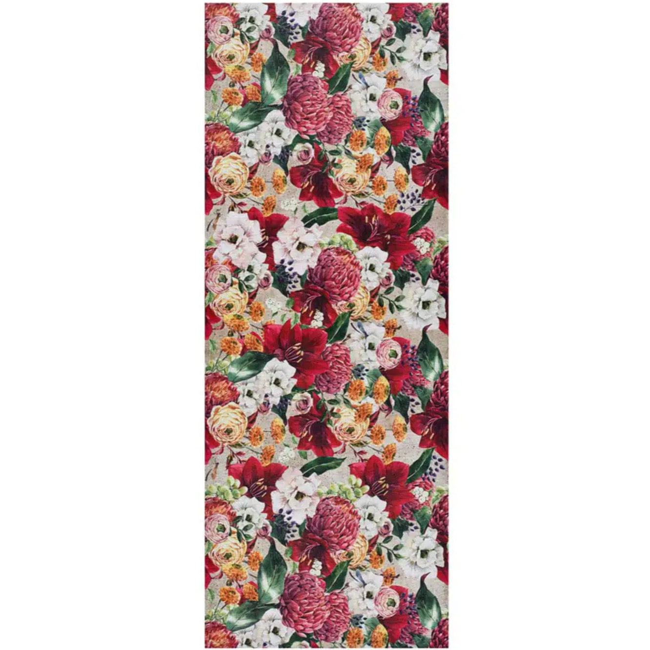 RICCI Alfombra vinílica de cocina dibujos con flores en rojo, varias medidas disponibles.