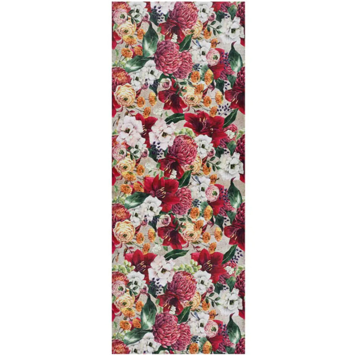 RICCI Alfombra vinílica de cocina dibujos con flores en rojo, varias medidas disponibles.