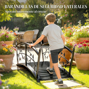 Puente de Jardín Metálico, 1,2 m, Puente Decorativo para Estanques con Barandillas de Seguridad y Diseño de Hojas, Carga 100 kg, Construcción Resistente, Fácil Montaje, Negro