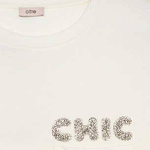 Oltre - Camiseta con bordado de joya y bolsillo - Blanco