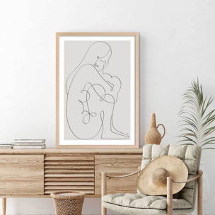 Affiche Pudeur line art Affiche + cadre en bois - Chêne