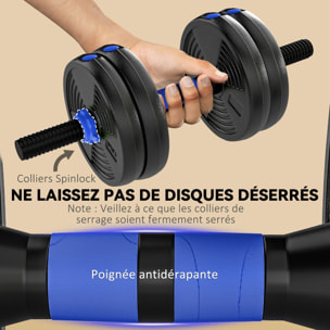 Ensemble d'haltères musculation multifonction 3 en 1 - haltères, Olympic barre, Curl EZ barre - total 15Kg - PVC bleu noir