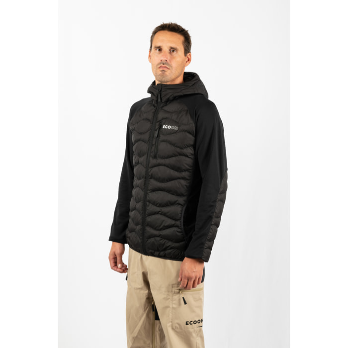 Giacca isolante ibrida ECOActive con cappuccio del marchio ECOON - Nera con logo ECOON