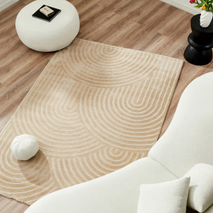 BIANCA - Tapis arc en ciel beige avec poils longs en relief