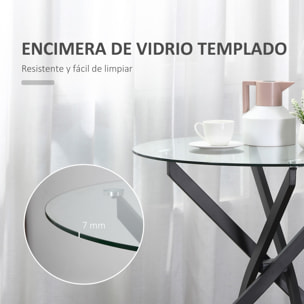 HOMCOM Mesa de Comedor Redonda con Encimera de Cristal Templado Transparente y Patas Cruzadas de Metal Mesa de Centro Moderna para Salón Ø80x75 cm Negro