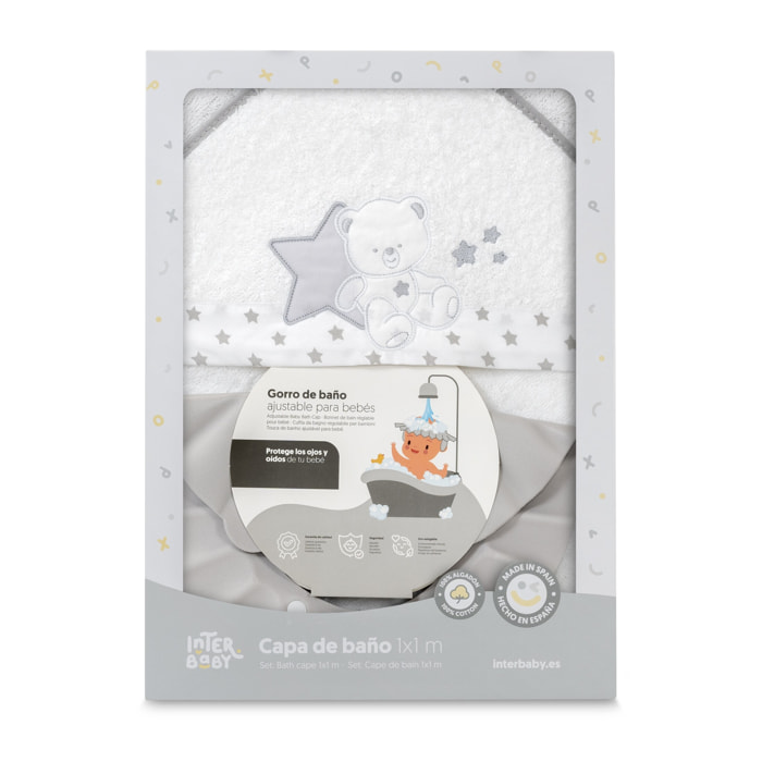Capa Baño 1X1 Mod Osito Sentado Estrella+ Gorro Bco/Gris