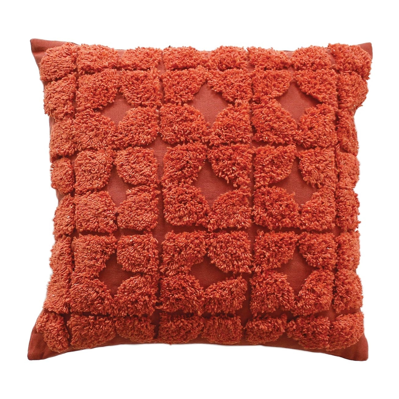 Coussin déhoussable aux broderies  - Effet laine - Brique