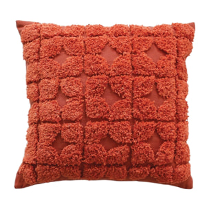 Coussin déhoussable aux broderies  - Effet laine - Brique