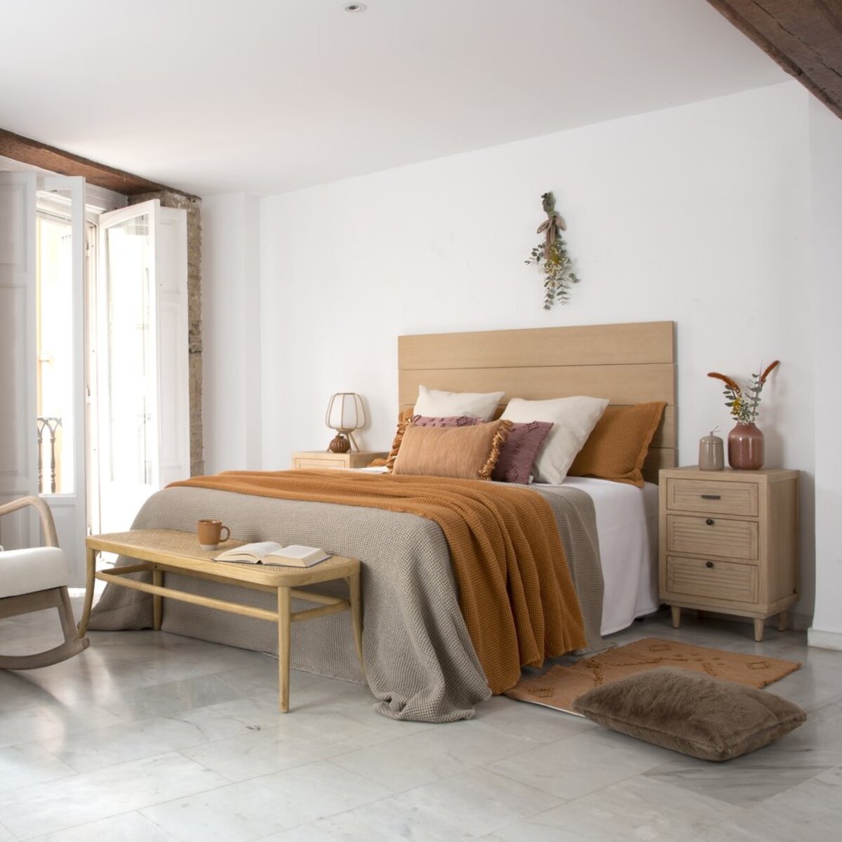 Table de chevet Venice -bois massif, panneau de mdf et placage naturel-couleur naturel 46 x 69 x 37 cm