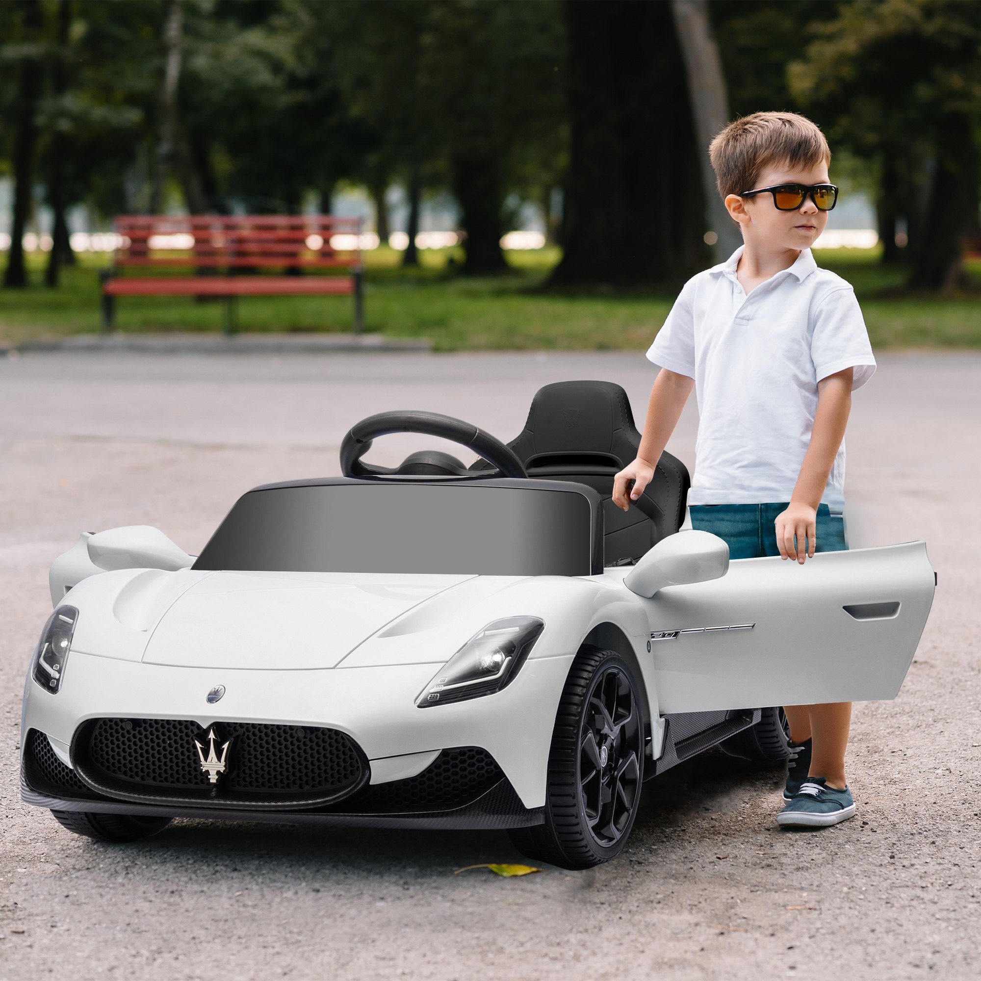 Coche Eléctrico para Niños de +3 Años con Licencia Maserati MC20 Carro Eléctrico Infantil con Batería 12V Mando a Distancia Faros Bocina Música y Pantalla Blanco