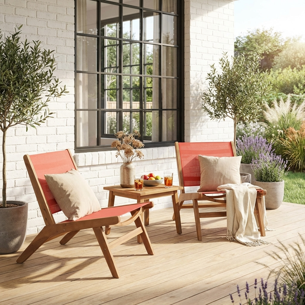 Fauteuil relax bois d'acacia et textilène (lot de 2) MADERA