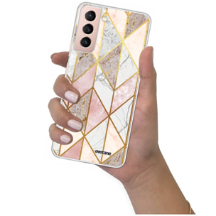 Coque Samsung Galaxy S21 Plus 5G 360 intégrale transparente Marbre Rose Losange Tendance Evetane.