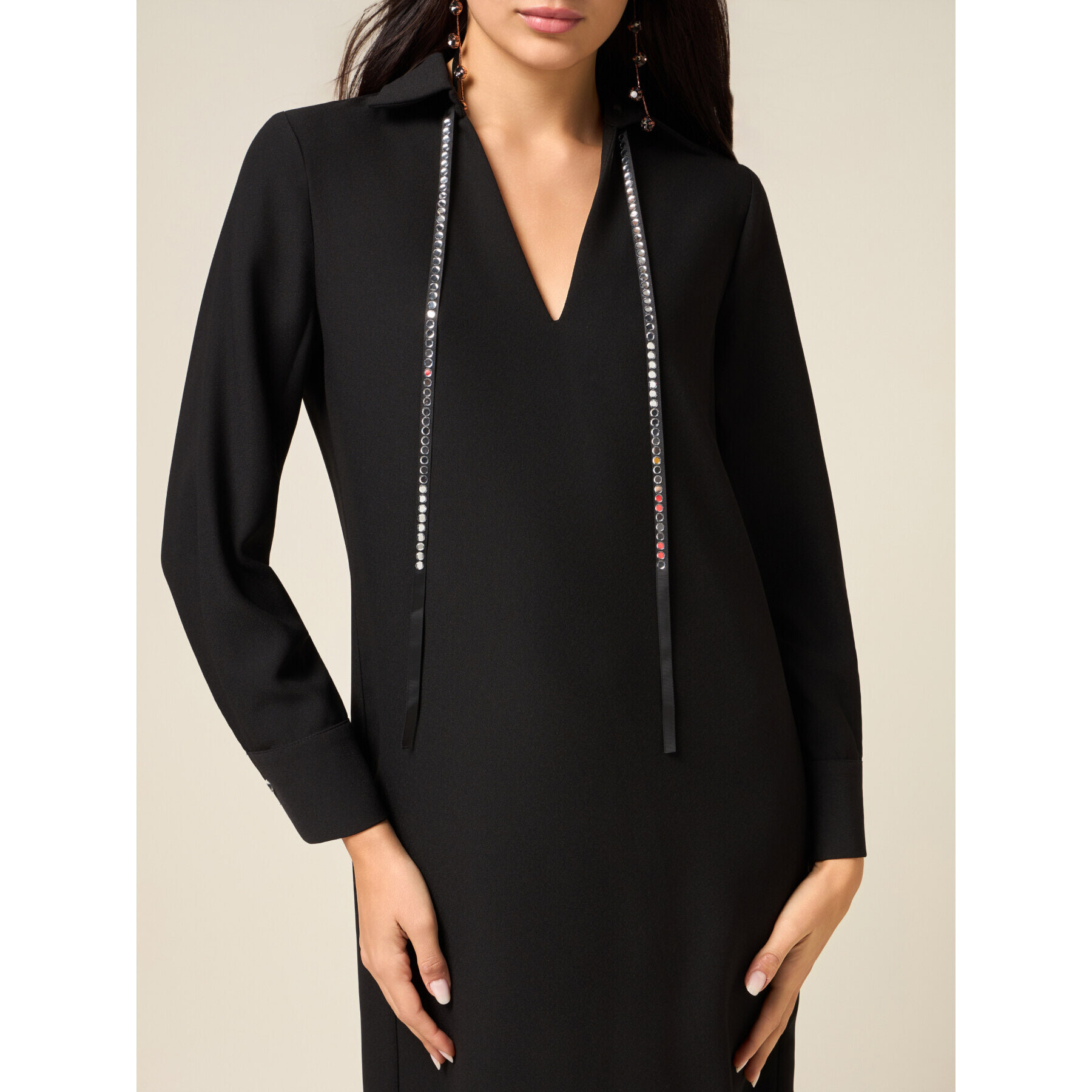Oltre - Vestido con cinta joya - Negro