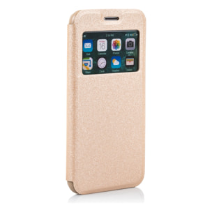 DAM CUSTODIA A LIBRO CON CHIUSURA MAGNETICA A FINESTRA Iphone 7/ Iphone 8 7x1x14 Cm. Colore: oro