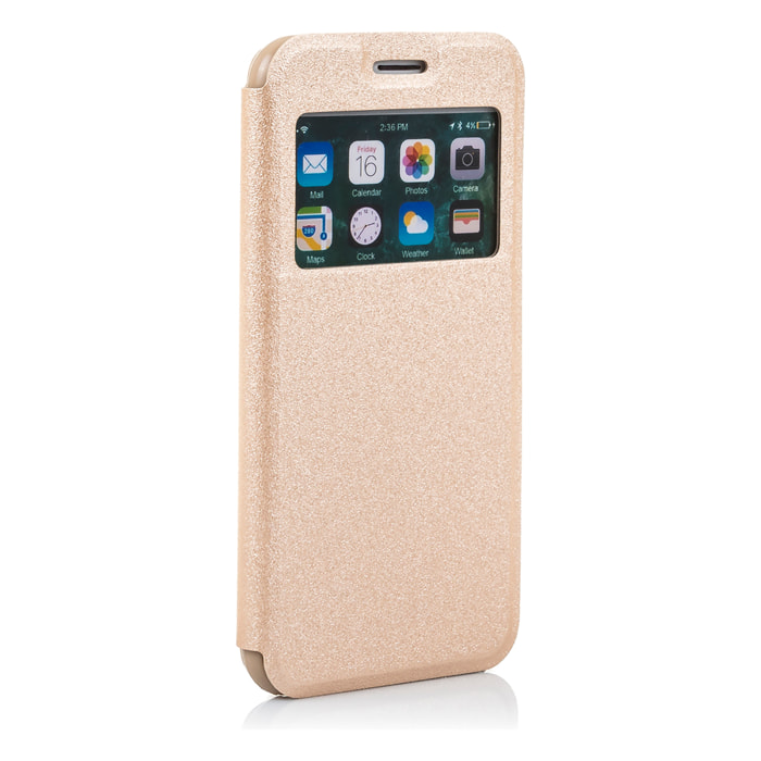DAM CUSTODIA A LIBRO CON CHIUSURA MAGNETICA A FINESTRA Iphone 7/ Iphone 8 7x1x14 Cm. Colore: oro