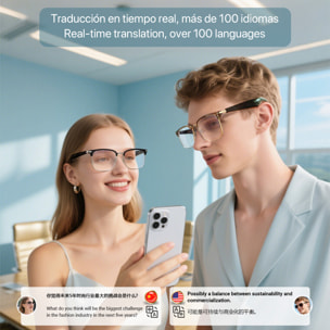 Gafas AI GY-600, traducción de +100 idiomas, asistente inteligente y reproducción de música.