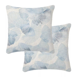 Taie d'oreiller lin & coton lavé 130 g/m² imprimé bleu beige Vagues indigo
