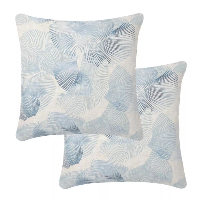 Taie d'oreiller lin & coton lavé 130 g/m² imprimé bleu beige Vagues indigo