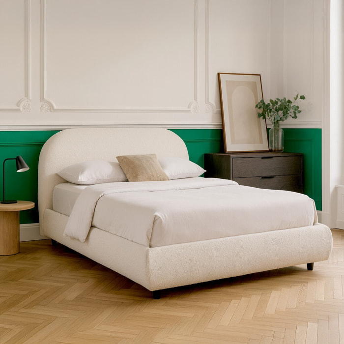 Lit avec tête de lit en tissu bouclé - MADDIE