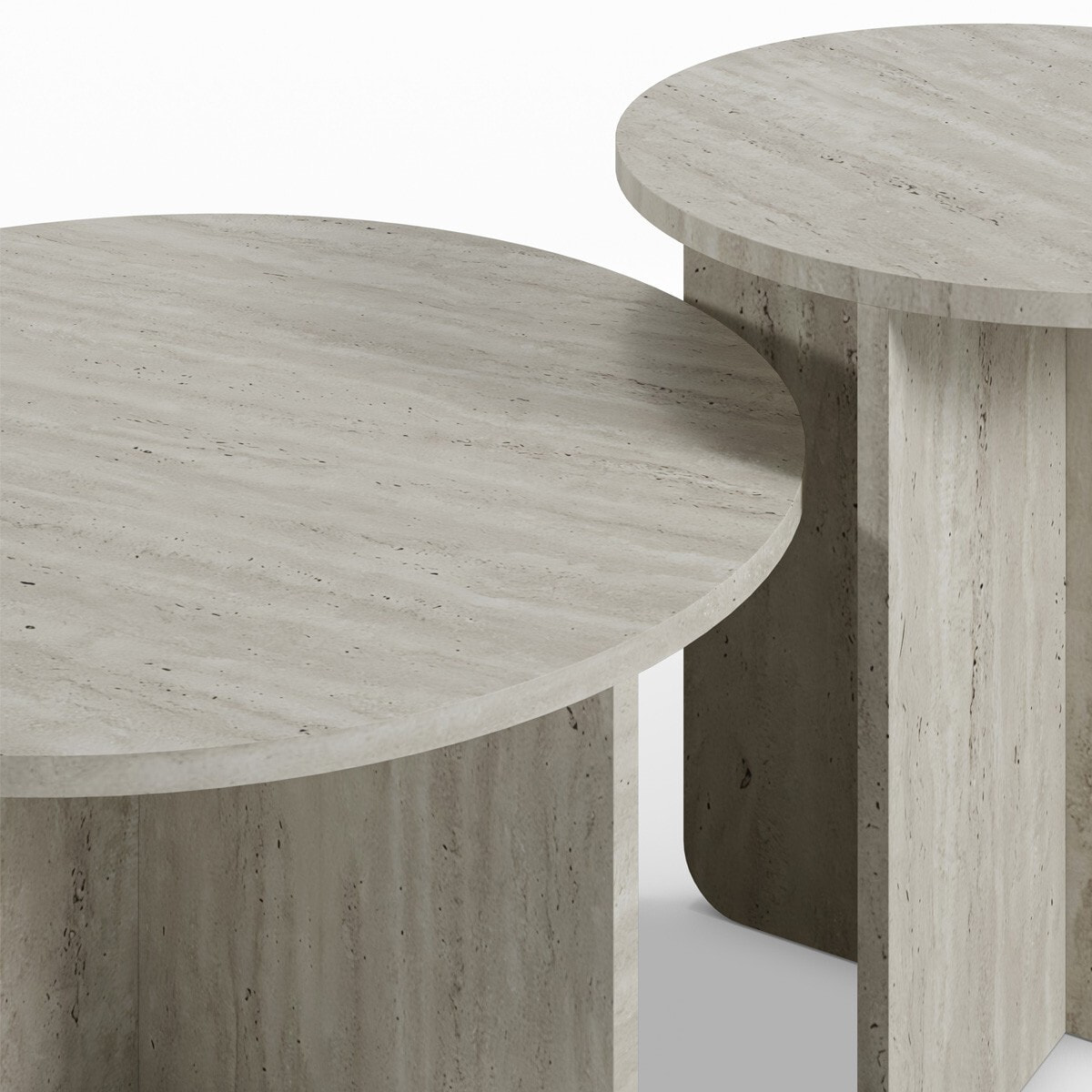 Set de 2 tables basses rondes décor travertin - MINA