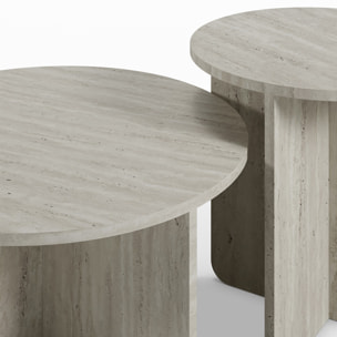Set de 2 tables basses rondes décor travertin - MINA