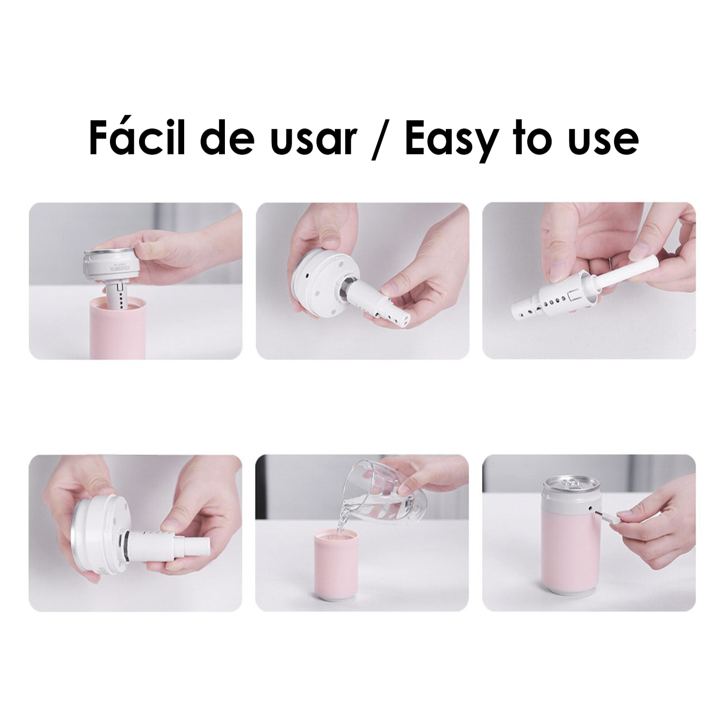 Umidificatore multifunzione da 260 ml, forma di lattina di soda. Funzione sterilizzazione, compatibile con idroalcol.