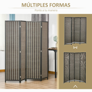 Biombo de 4 Paneles de Bambú Separador de Ambientes Plegable Divisor de Espacios para Dormitorio Salón 180x180x1,9 cm Marrón y Negro