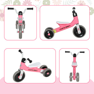Draisienne 3 roues enfant 12-36 mois pneu EVA silencieux grande selle métal rose blanc