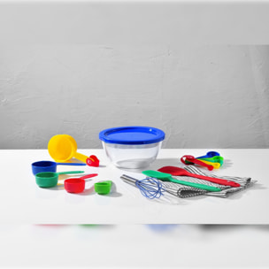 Set 14 piezas para repostería (bol + cuchara + espátula + batidor + 5 tazas de medición + 5 cucharas medidoras), Benetton