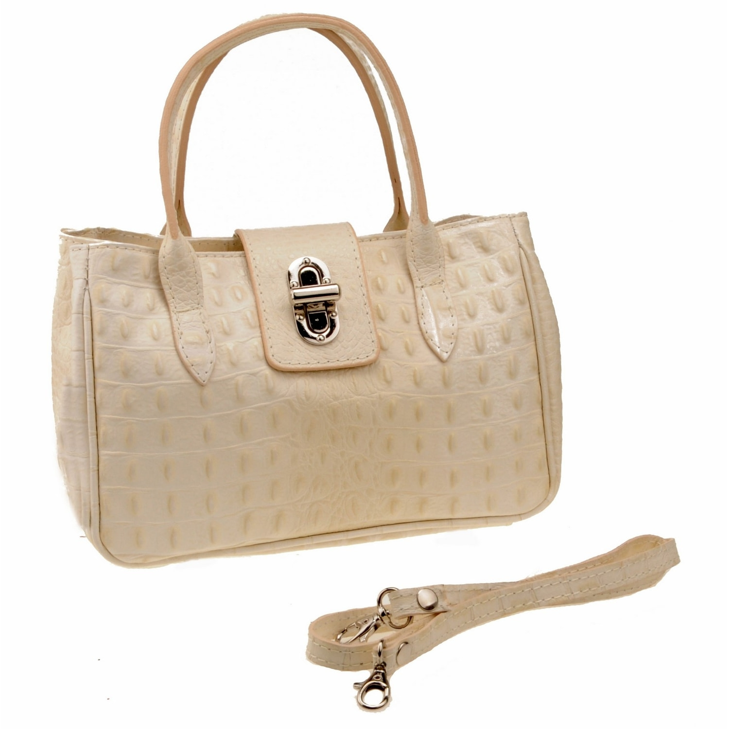 Borse Donna colore Beige-in pelle Made in Italy 17x26x12 cmcm