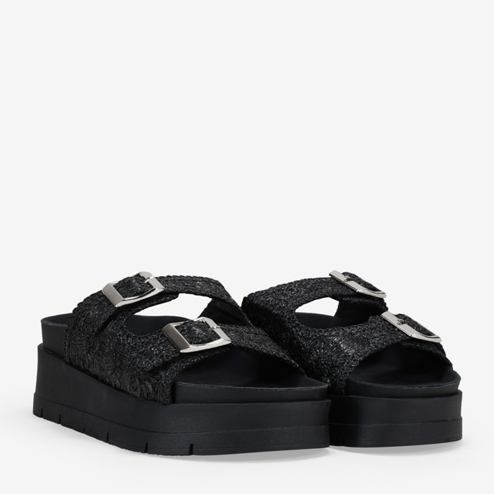Sandalias plataforma negras con doble hebilla